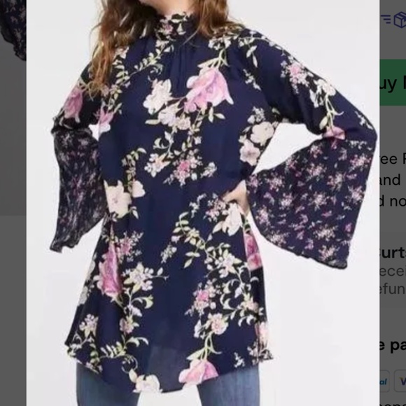 Free People Tate High Neck Tunic/Mini Dress in Navy Floral Combo sz small - Picture 6 of 6